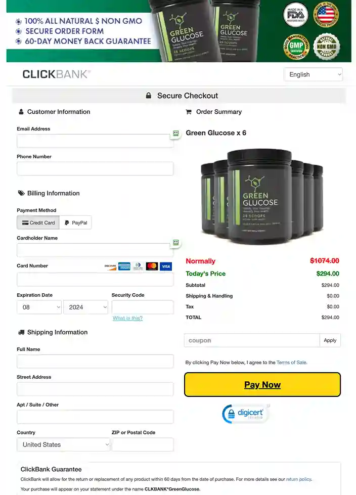 Green Glucose Order Page